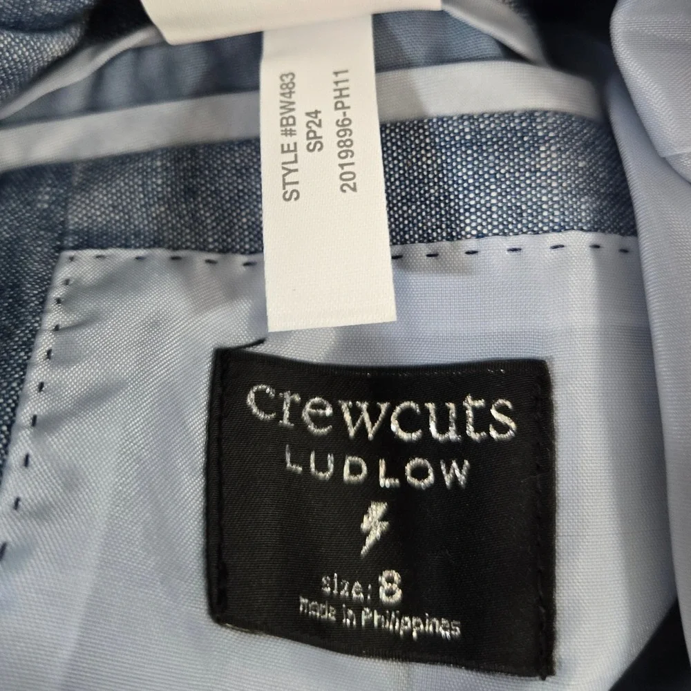 Crewcuts J Crew Boys 8 Blue Cotton Chambray Ludlow Suit Blazer Jacket BW483
